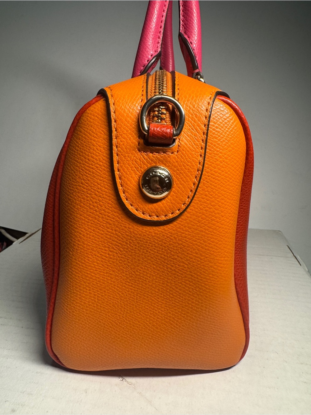 Coach mini Bennett Orange and Pink colorblock Leather Satchel - Picture 3 of 16